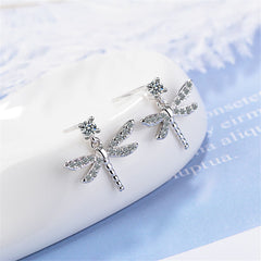 Cubic Zirconia & Silver-Plated Dragonfly Dangle Earrings