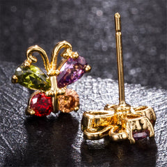 Green Cubic Zirconia & 18k Gold-Plated Butterfly Stud Earrings - streetregion
