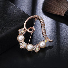 Cubic Zirconia & Pearl 18K Rose Gold-Plated Hollow Heart Brooch