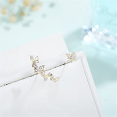 Cubic Zirconia & 18K Gold-Plated Butterfly Stud/Drop Earrings