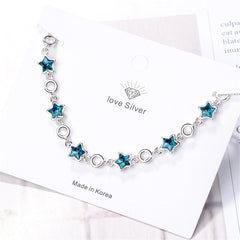 Blue Crystal & Silver-Plated Star Station Bracelet - streetregion