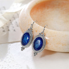 Blue Crystal & Silver-Plated Oval-Cut Drop Earrings - streetregion
