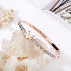 cubic zirconia & 18k Rose Gold-Plated 'V' Bangle - streetregion