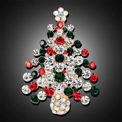 Cubic Zirconia & 18K Gold-Plated Christmas Tree Brooch