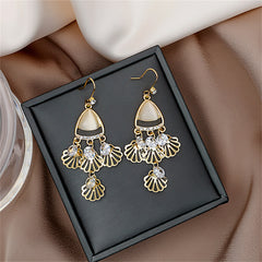 Cubic Zirconia & Cat's Eye 18K Gold-Plated Fan Patchwork Drop Earrings