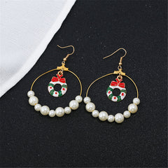 Pearl & Enamel 18K Gold-Plated Suspended Wreath Drop Earrings
