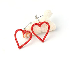 Red cubic zirconia & Silver-Plated Heart Drop Earrings - streetregion