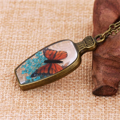 Red Gypsophila & 18K Gold-Plated Blue Butterfly Vase Pendant Necklace