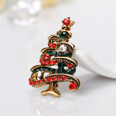 Cubic Zirconia & 18K Gold-Plated Christmas Tree Brooch