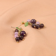Purple & 18K Gold-Plated Grape Bunch Drop Earrings