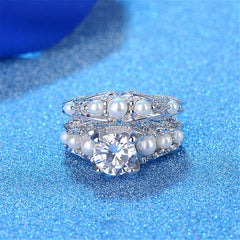 Crystal & Pearl Silver-Plated Botany Ring Set