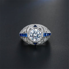 Blue & White Crystal Milgrain-Edge Ring - streetregion
