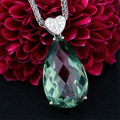 Green Crystal & cubic zirconia Pear Cut Heart Pendant Necklace - streetregion