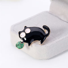 Gold-Plated & Black Oil Drop Cat Brooch