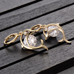 Cubic Zirconia & 18K Gold-Plated Dolphin Drop Earrings
