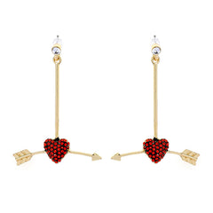Red cubic zirconia & 18k Gold-Plated Arrow Heart Drop Earrings - streetregion