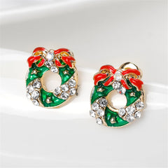 Cubic Zirconia & Enamel 18K Gold-Plated Wreath With Bow Stud Earrings