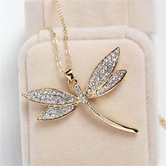 Cubic Zirconia & 18K Gold-Plated Dragonfly Pendant Necklace