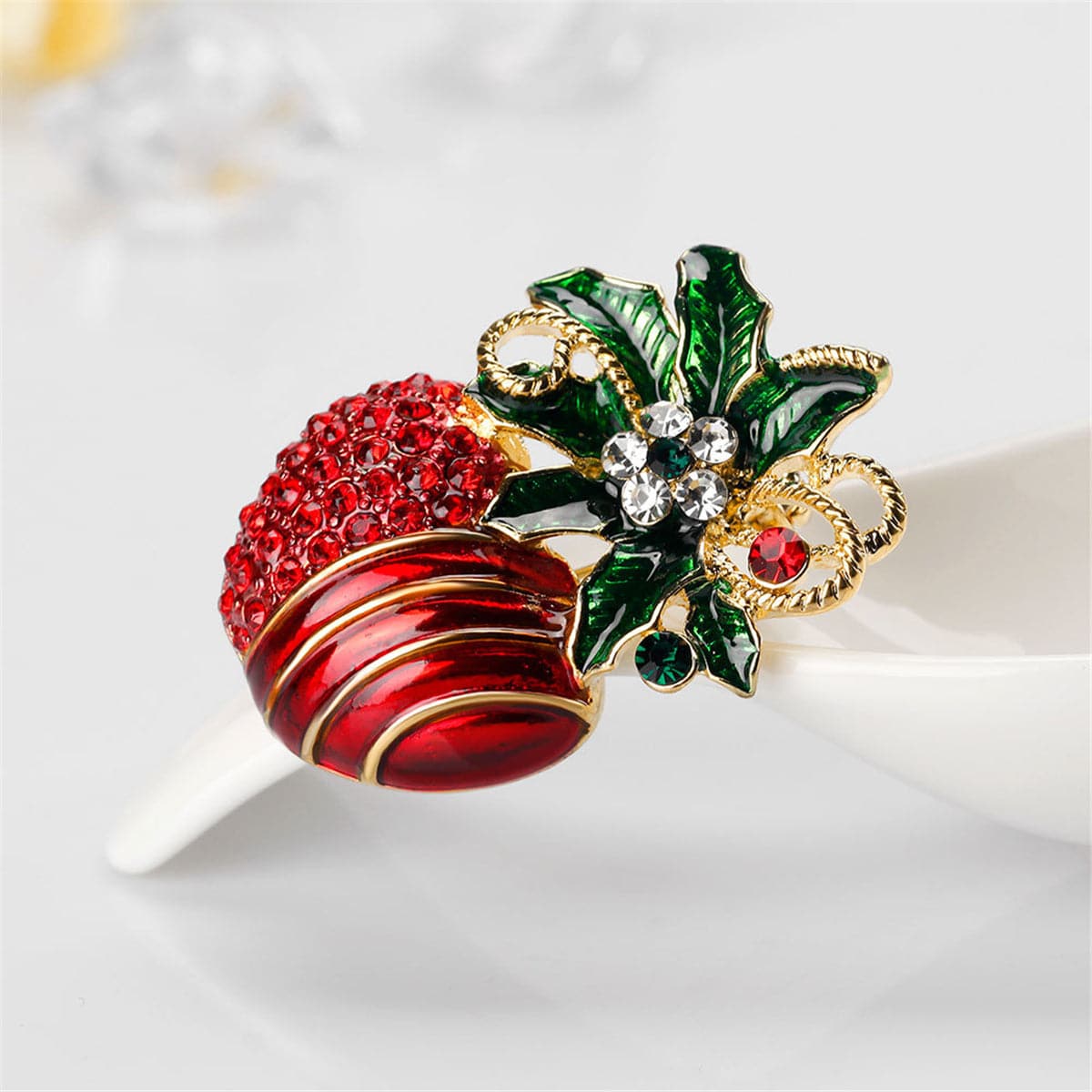 Cubic Zirconia and 18K Gold-Plated Botany Apple Brooch, gold brooch pin, everyday style, lifestyle look