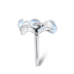 Blue Cubic Zirconia & Silver-Plated Flower Ring