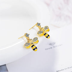 Yellow Enamel & Cubic Zirconia 18K Gold-Plated Bee Drop Earring