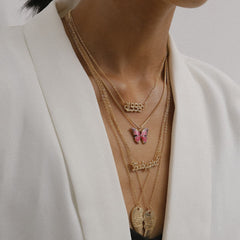 Pink Enamel & 18K Gold-Plated Butterfly & Heart Pendant Necklace Set