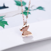 18K Rose Gold-Plated Frosted Butterfly Pendant Necklace