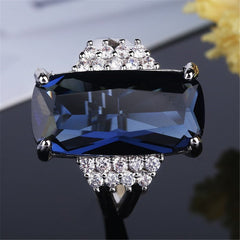 Blue & White Crystal Baguette-Cut Cocktail Ring - streetregion