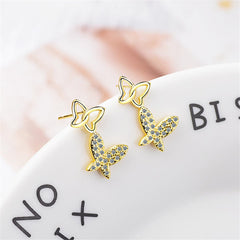 Cubic Zirconia & 18K Gold-Plated Linking Butterfly Drop Earrings