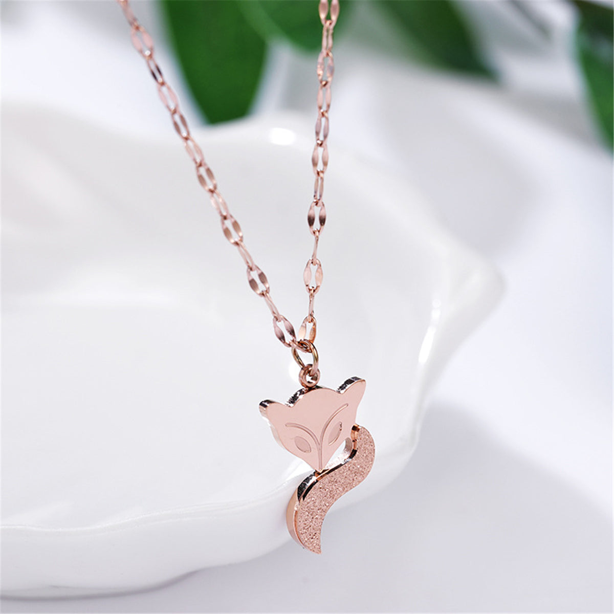 18K Rose Gold-Plated Fox Pendant Necklace, rose gold pendant necklace for women, dainty minimalist design, styled look