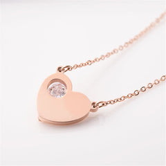 Cubic Zirconia & 18K Rose Gold-Plated Heart & Key Pendant Necklace