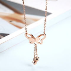 Cubic Zirconia & 18K Rose Gold-Plated Butterfly Tassel Pendant Necklace