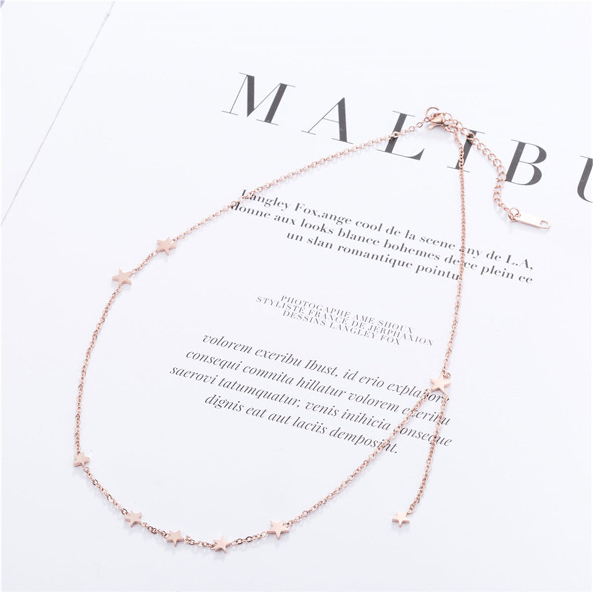 18K Rose Gold-Plated Star Station Necklace, rose gold pendant necklace for women, dainty minimalist design, styled look