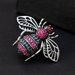 Pink & Black Cubic Zirconia & Silver-Plated Bee Brooch