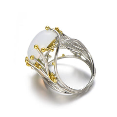 Moonstone & Two-Tone Oval Rattan Ring