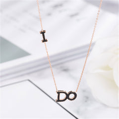 Cubic Zirconia & 18K Rose Gold-Plated 'I Do' Pendant Necklace