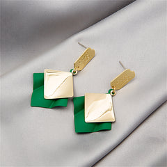 Green Enamel & 18K Gold-Plated 'Good Luck' Rhombus Drop Earrings