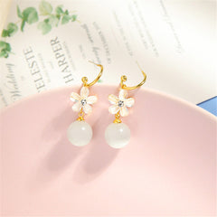 Cat's Eye & Cubic Zirconia Flower Drop Earrings