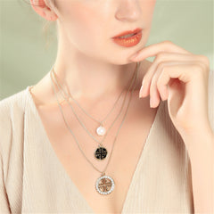 Pearl & Cubic Zirconia Three-Layer Pendant Necklace