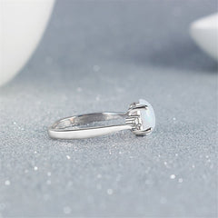 White Opal & Cubic Zirconia Oval-Cut Polished-Band Ring