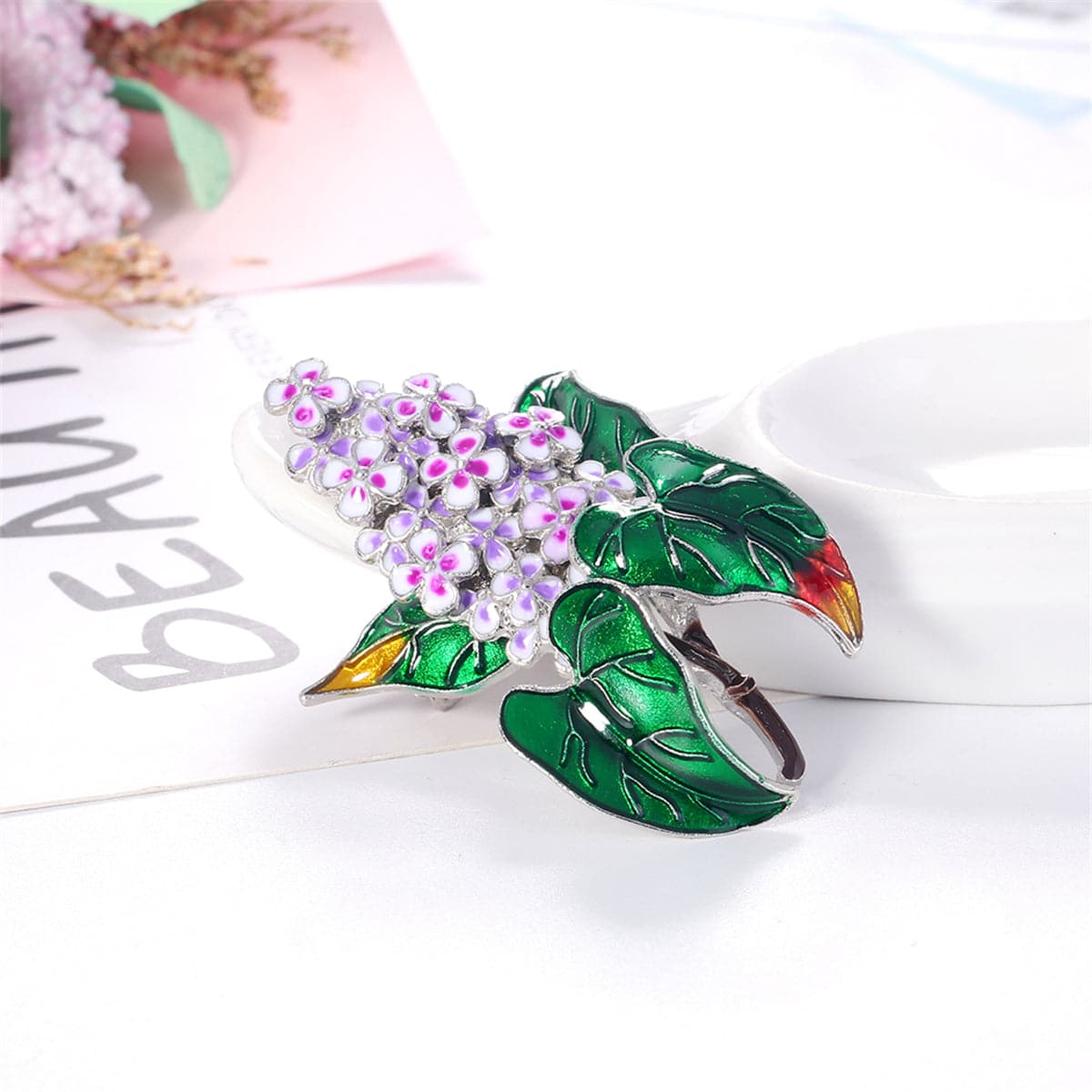 Purple and Silver-Plated Flower Brooch, silver brooch pin, dainty minimalist design, styled look