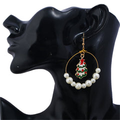Pearl & Enamel 18K Gold-Plated Suspended Tree Drop Earrings