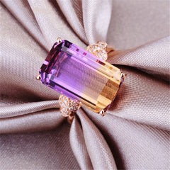 Purple Crystal & 18k Rose Gold-Plated Rectangle Ring - streetregion