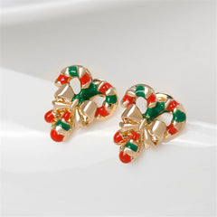 Red Enamel & 18K Gold-Plated Candy Cane Crutch Stud Earrings