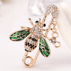 Cubic Zirconia & 18K Gold-Plated Bee & Pin Brooch