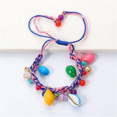 Jewel-Tone & Shell Braided Adjustable Bracelet