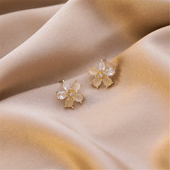 Crystal & Cats Eye Flower Stud Earrings