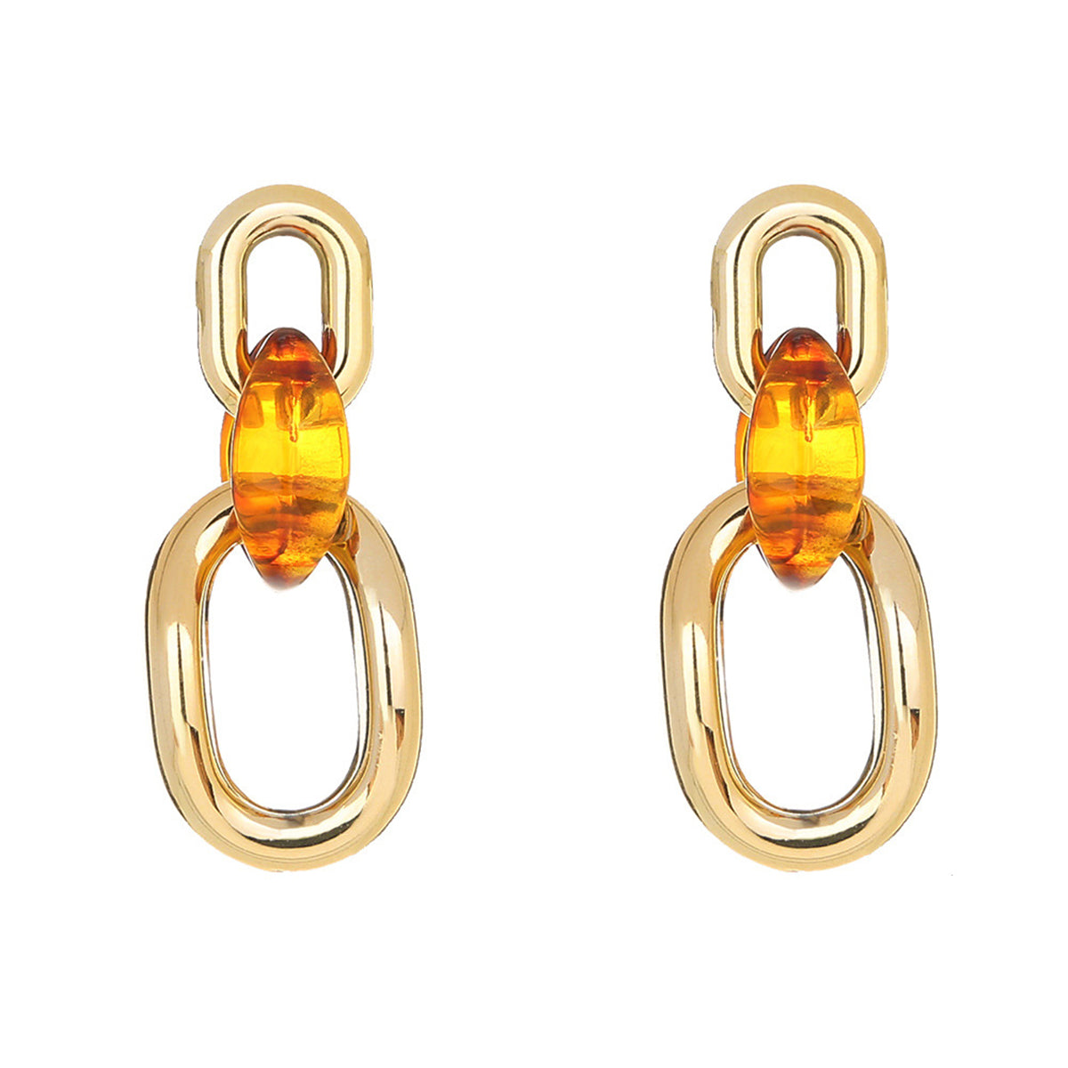 Orange & 18K Gold-Plated Link Drop Earrings