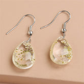White Flower & Silver-Plated Baby'S Breath Teardrop Earrings
