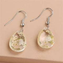 White Flower & Silver-Plated Baby'S Breath Teardrop Earrings